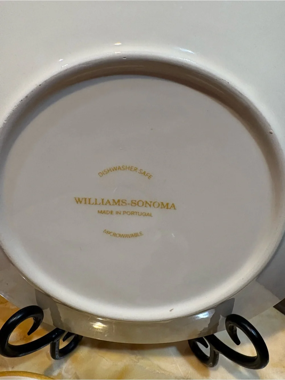 Williams Sonoma White Ceramic Mug and Plate with Yellow Fleur-de-Lis